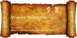 Vranka Modeszta névjegykártya